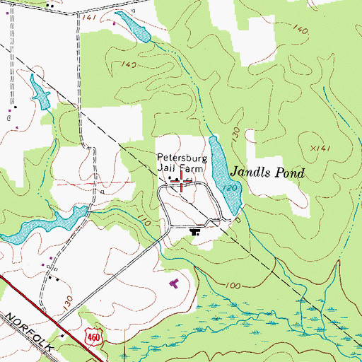Topographic Map of Petersburg Jail Farm, VA