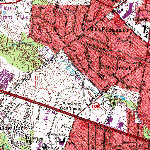 Topographic Map of Pinecrest Golf Course, VA