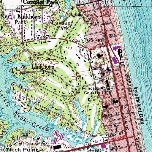 Topographic Map of Princess Anne Country Club, VA