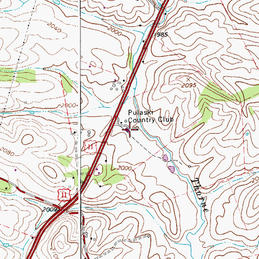Topographic Map of Pulaski Country Club, VA