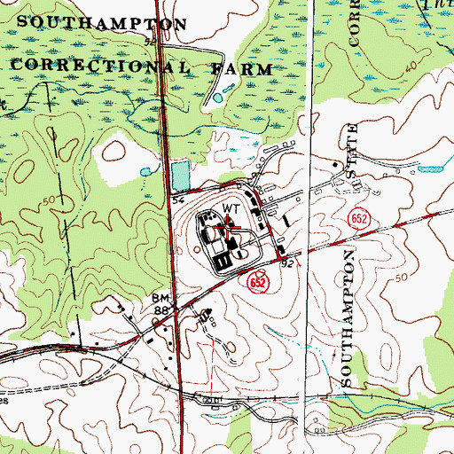 Topographic Map of Southampton State Correctional Farm, VA