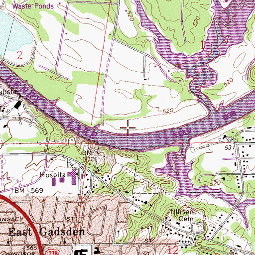 Topographic Map of Tillisons Bend, AL