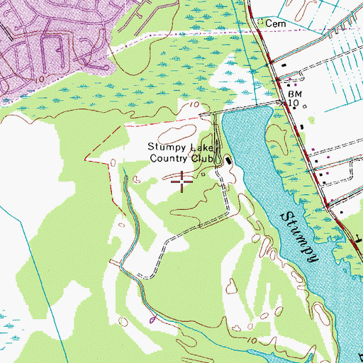 Topographic Map of Stumpy Lake Golf Course, VA