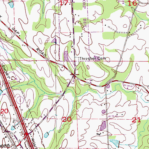 Topographic Map of Thrashers Crossroads, AL