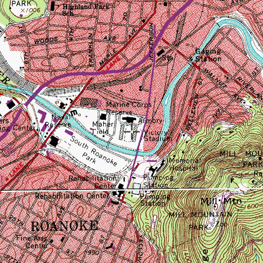 Topographic Map of Victory Stadium, VA