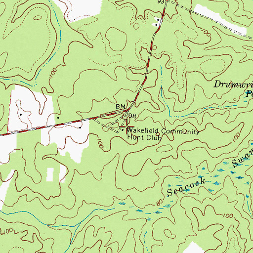 Topographic Map of Wakefield Community Hunt Club, VA