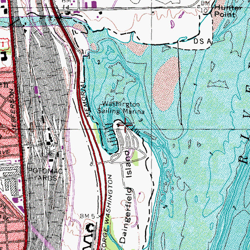 Topographic Map of Washington Sailing Marina, VA