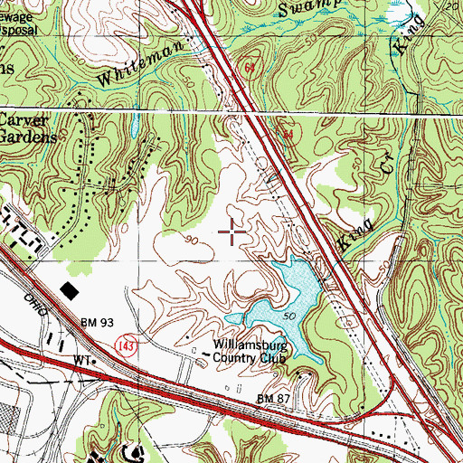 Topographic Map of Williamsburg Country Club, VA