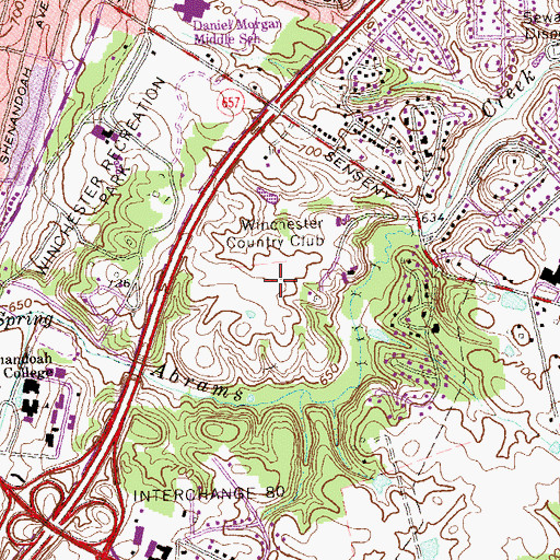 Topographic Map of Winchester Country Club, VA