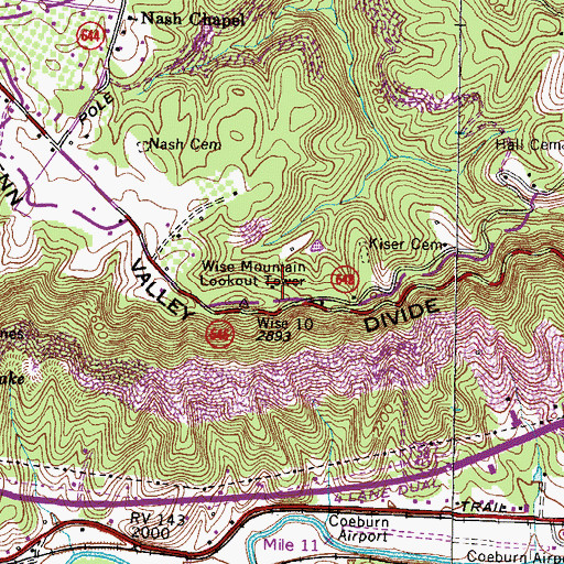 Topographic Map of Wise Mountain Lookout Tower, VA