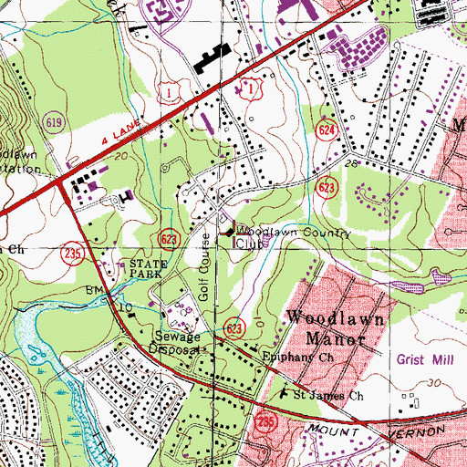 Topographic Map of Woodlawn Country Club, VA