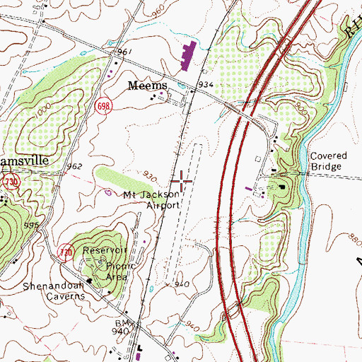 Topographic Map of Mount Jackson Airport (historical), VA