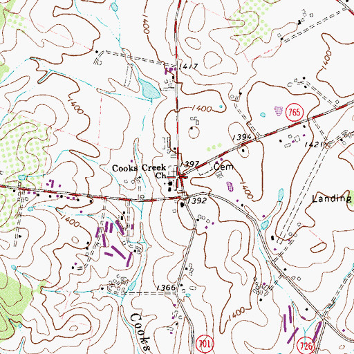 Topographic Map of Cooks Creek Cemetery, VA