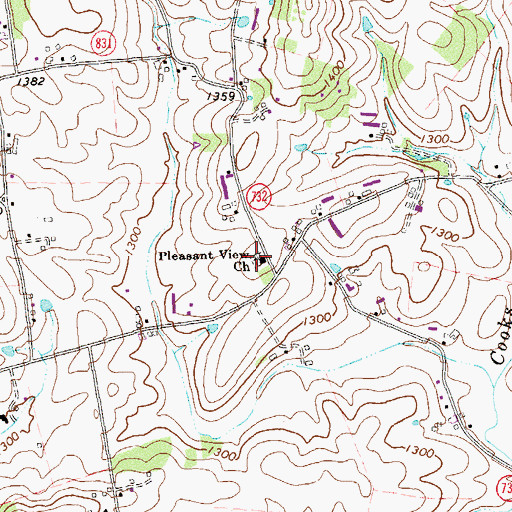 Topographic Map of Pleasant View Cemetery, VA