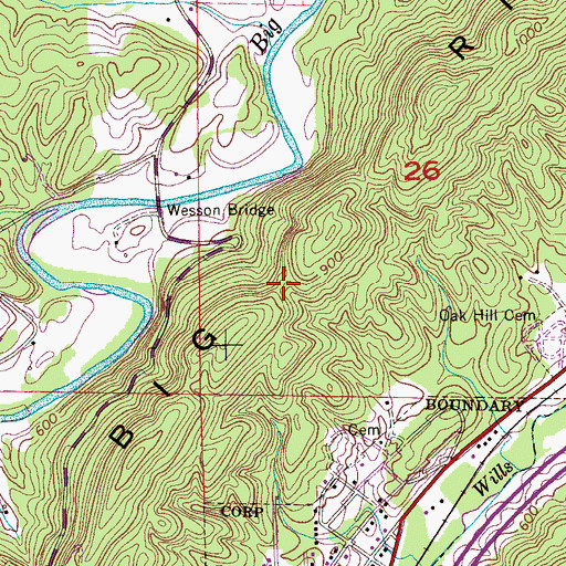 Topographic Map of Wesson Gap, AL