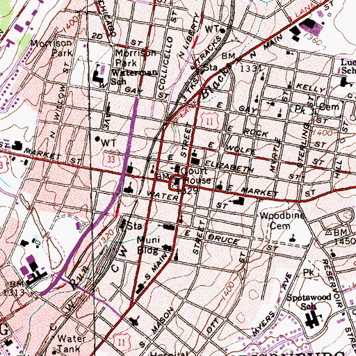 Topographic Map of Rockingham County Courthouse, VA