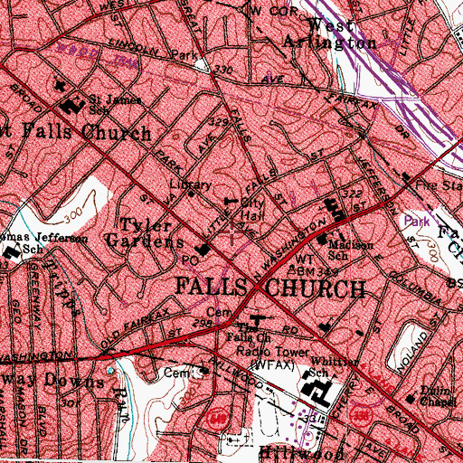 Topographic Map of Falls Church City Hall, VA