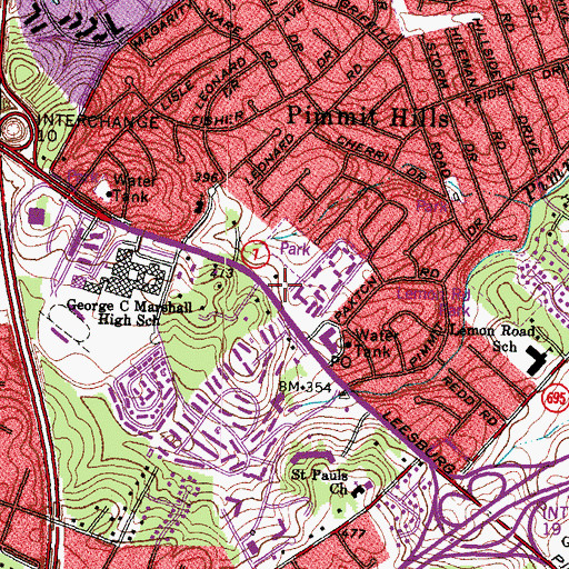 Topographic Map of Tysons-Pimmit Regional Library, VA