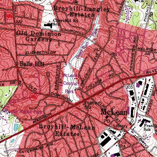 Topographic Map of Dolly Madison Library, VA