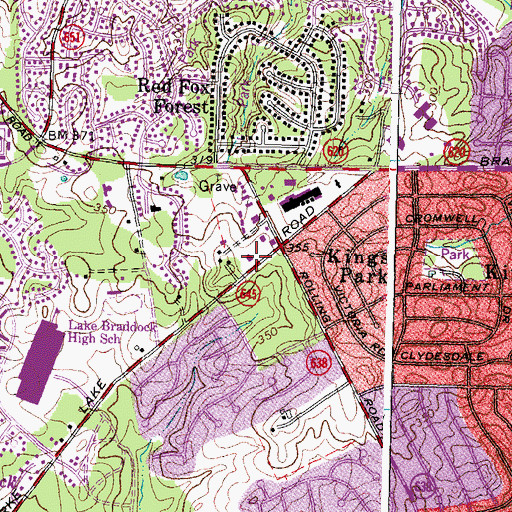 Topographic Map of Kings Park Library, VA