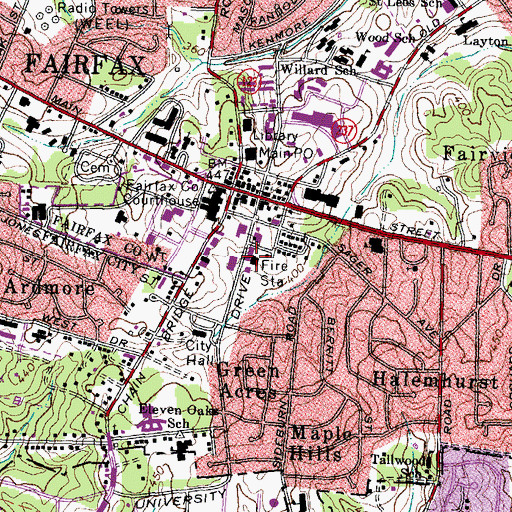 Topographic Map of Fairfax County Fire and Rescue Department Station 3 City of Fairfax, VA