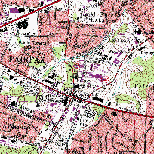 Topographic Map of City of Fairfax Regional Library, VA