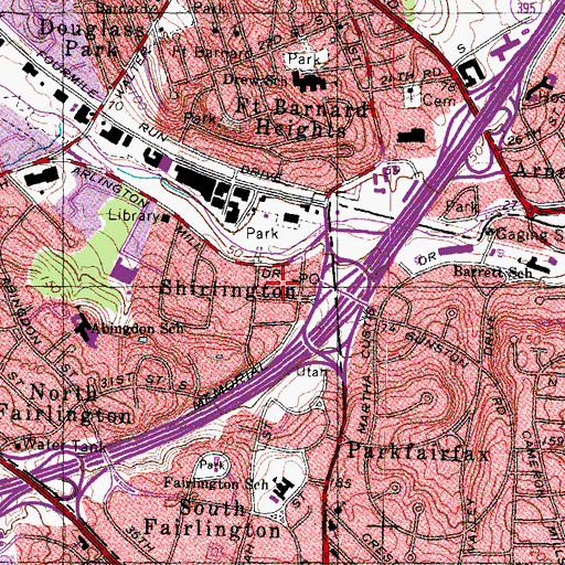 Topographic Map of Shirlington Library, VA