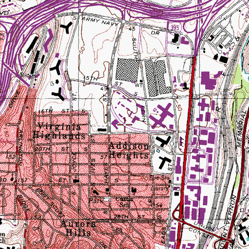 Topographic Map of Arlington County Fire Department Station 5 Jefferson District - Aurora Highlands, VA