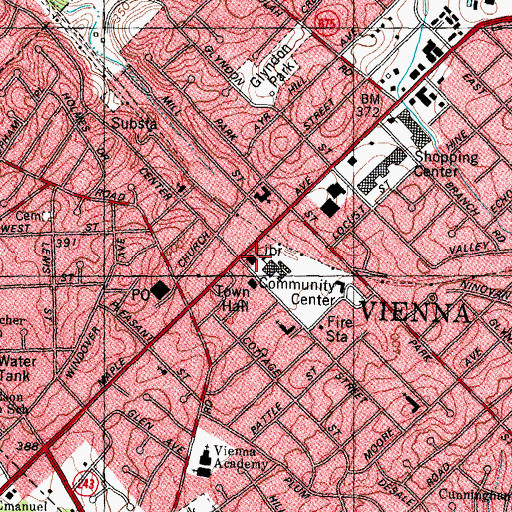 Topographic Map of Patrick Henry Library, VA