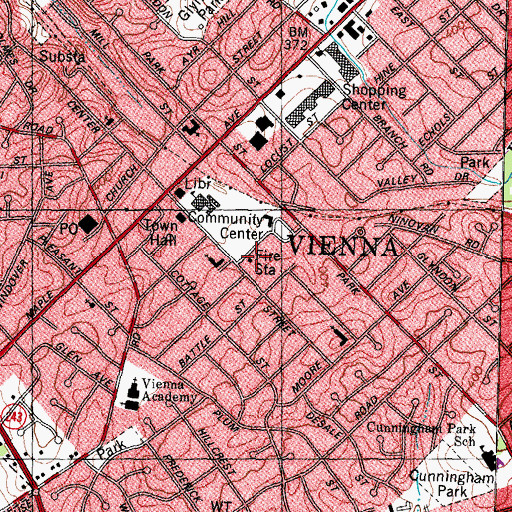 Topographic Map of Fairfax County Fire and Rescue Department Station 2 Vienna, VA