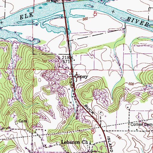 Topographic Map of Gipsy Spring, AL