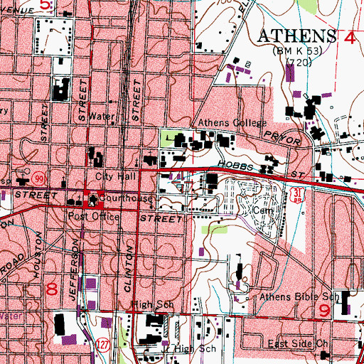 Topographic Map of Athens Spring, AL