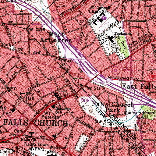 Topographic Map of Falls Church Volunteer Fire Department, VA