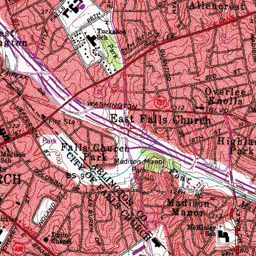 Topographic Map of East Falls Church Metro Station, VA
