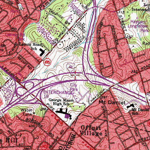 Topographic Map of West Falls Church-VT/UVA Metro Station, VA