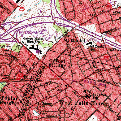 Topographic Map of Falls Plaza Shopping Center, VA