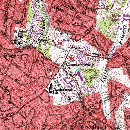 Topographic Map of Chesterbrook Methodist Church, VA