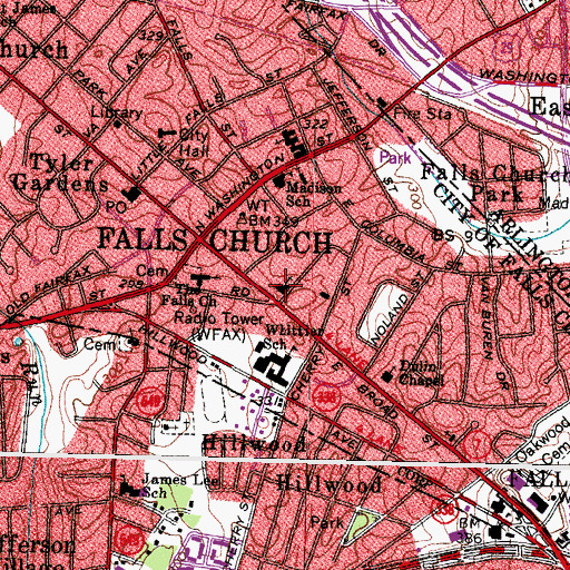 Topographic Map of Falls Church Presbyterian Church, VA