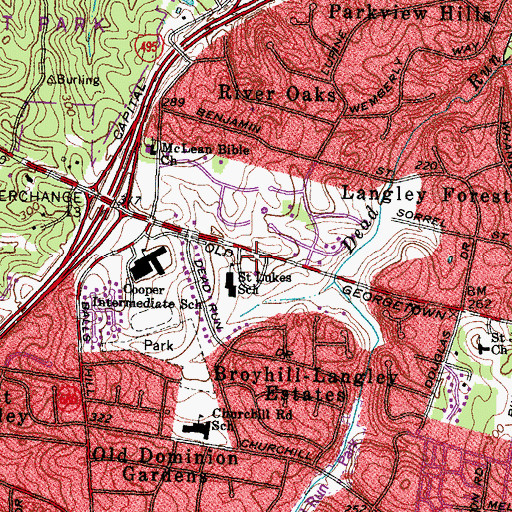 Topographic Map of Saint Lukes Catholic Church, VA