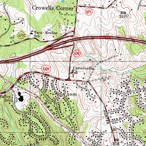 Topographic Map of Cartersville Baptist Church, VA