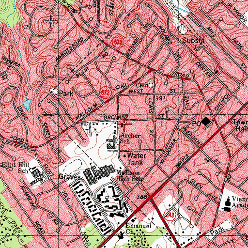 Topographic Map of First Baptist Church, VA