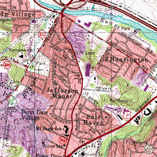 Topographic Map of Jefferson Manor Post Office, VA