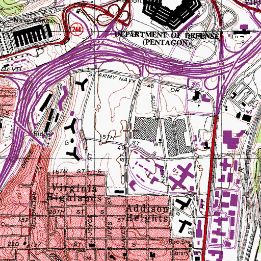 Topographic Map of Pentagon City Metro Station, VA