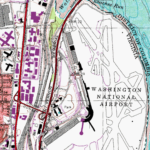 Topographic Map of Reagan Washington National Airport Metro Station, VA