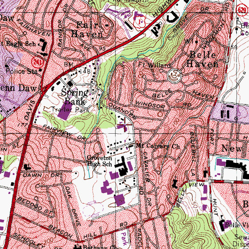 Topographic Map of Quander Road School, VA