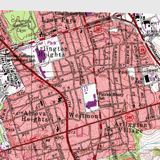 Topographic Map of Arlington-Fairfax Synagogue, VA