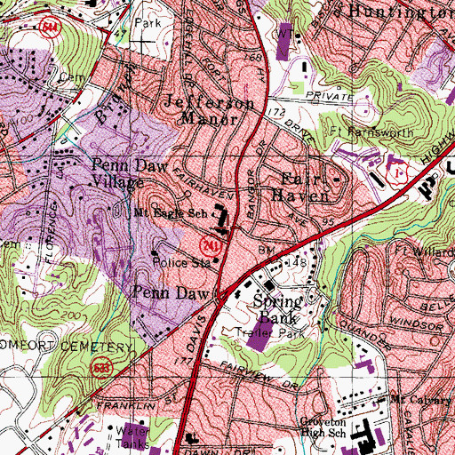 Topographic Map of Calvary Presbyterian Church, VA