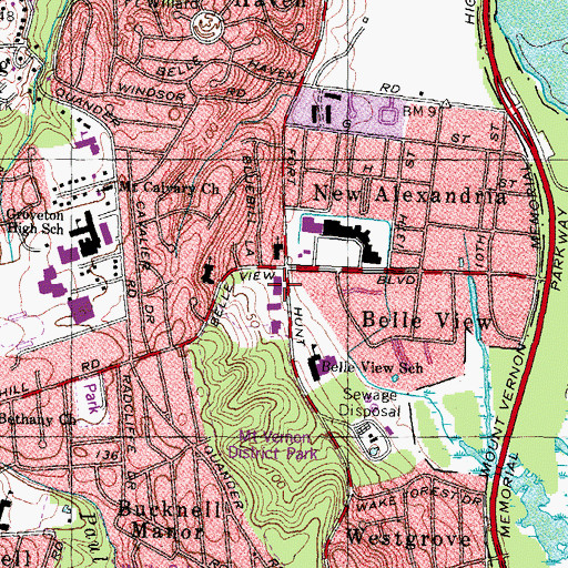 Topographic Map of Mount Vernon Sports Complex, VA