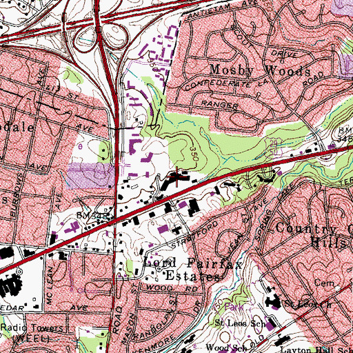 Topographic Map of Fairfax United Methodist Church, VA
