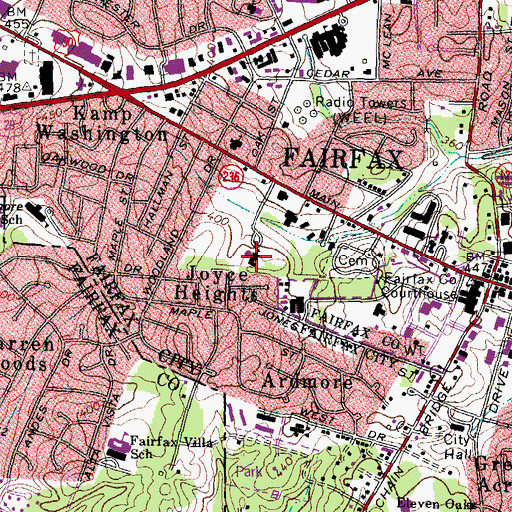 Topographic Map of Fairfax Presbyterian Church, VA